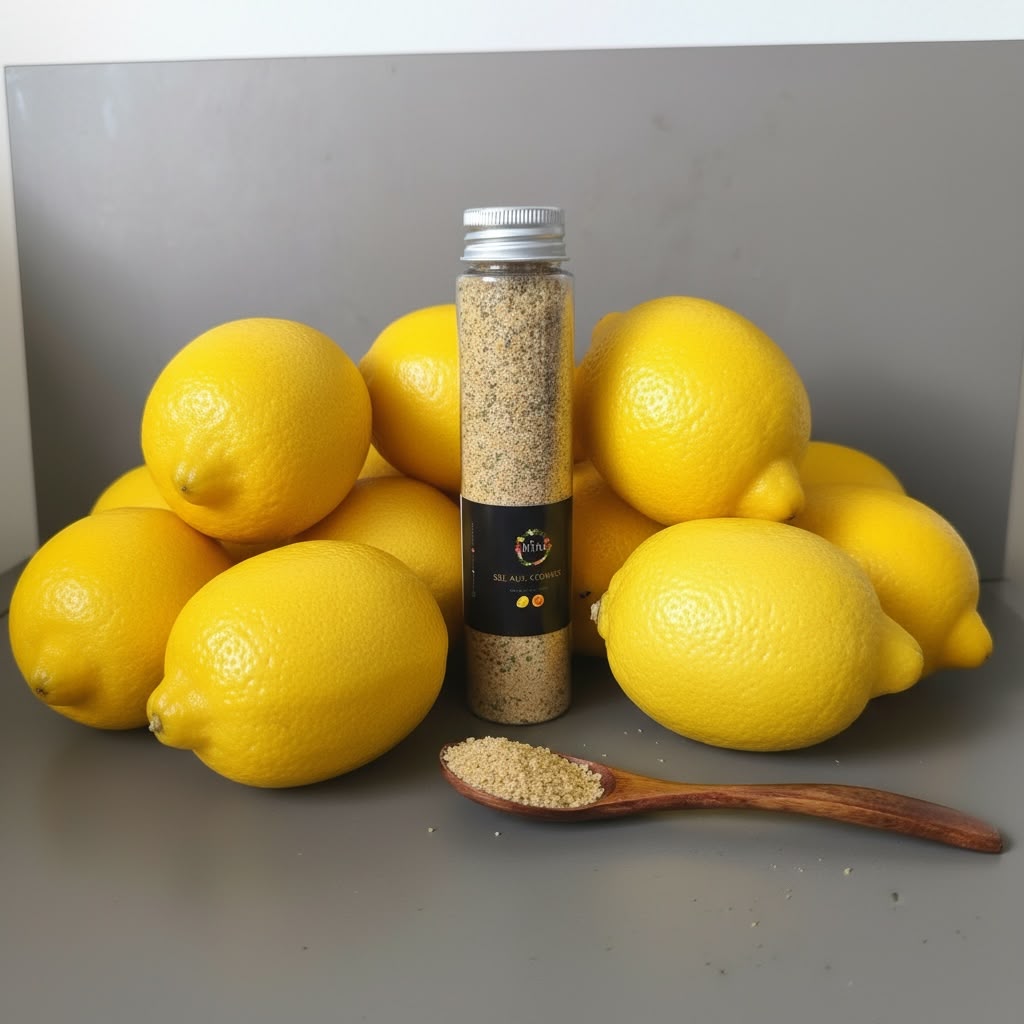 Une cuillère d'épices MIRA posée près de citrons.